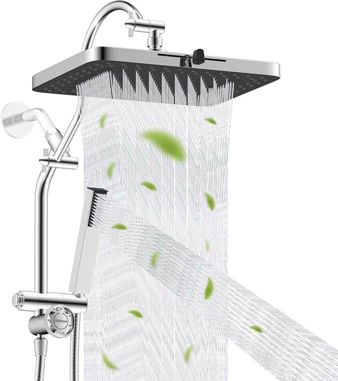 Hibbent Upgraded cUPC Certified 13'' Shower Head Combo, High Pressure 5-spray by Hibbent
