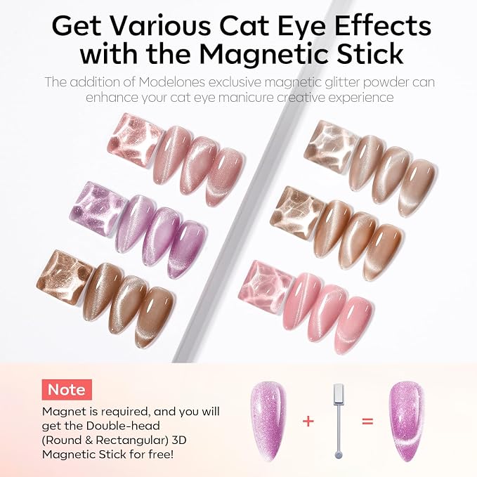 modelones Cat Eye Gel Nail Polish 6 Colors Nude Pink Brown Purple Cat Eye Nail - Image 2