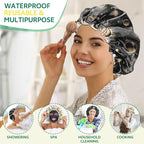 2 PCS Shower Cap Waterproof Double Layer Elastic Adjustable Reusable Hair Bath - Image 6