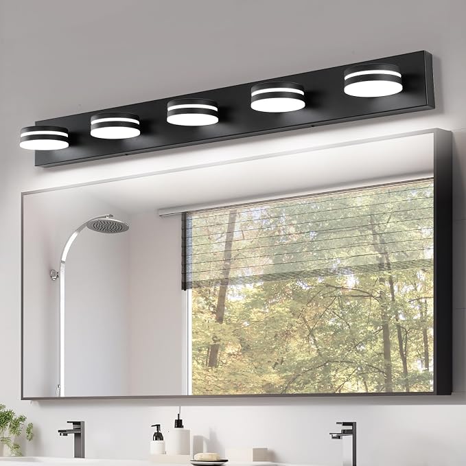 5 Light Bathroom Vanity Light, 30W LED Black Bathroom Light Fixtures Over Mirror - Image 2