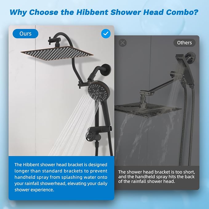 Hibbent cUPC Certified All Metal 12" Rainfall Showerhead Combo, High Pressure - Image 6