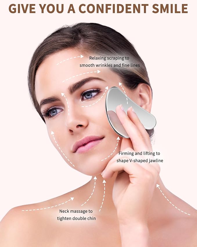 Stainless Steel Gua Sha Facial Tools, Tighten Skin Massage Guasha Beauty Tool - Image 8
