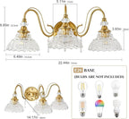 Vintage Bathroom Vanity Light, 3-Light Brushed Gold Finish Wall Sconce - Image 6