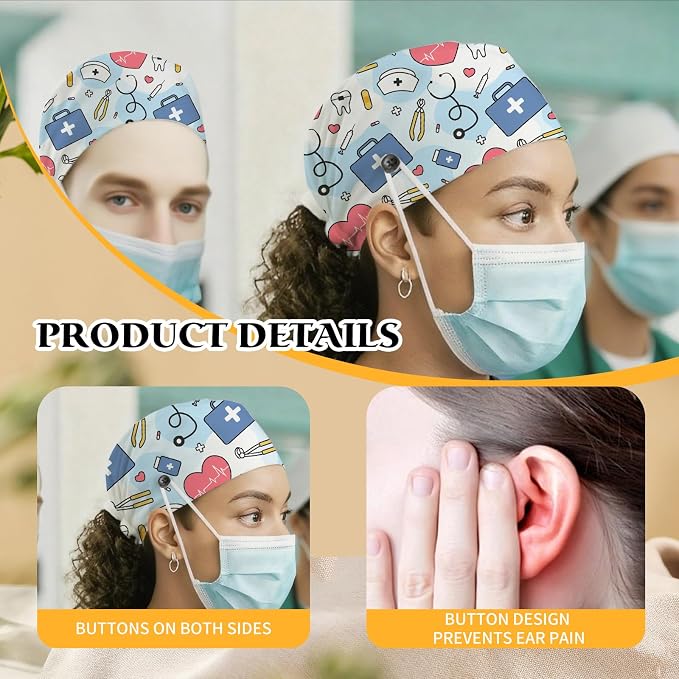 Adjustable Scrub Cap with Buttons & Sweatband, Working Hat with Elastic Tie Back - Image 6