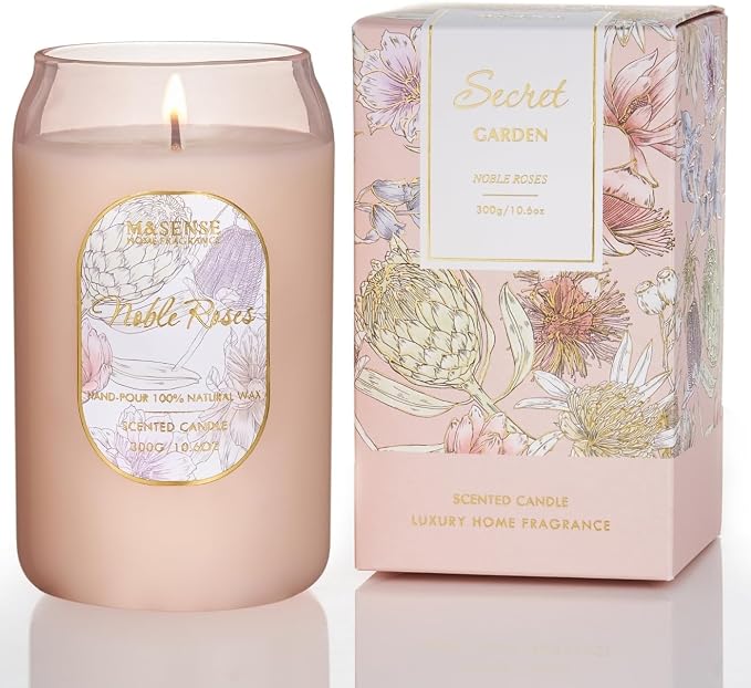 M&SENSE Aromatherapy Pink Soy Scented Candle Gift-Fresh Roses Scent, 10.6 oz by MSENSE