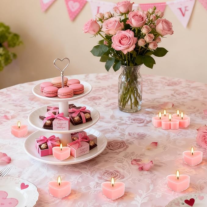 Valentine's Gift 50 PCS Heart Shaped Tea Light Candles, Rose Scented 4-Hour - Image 4