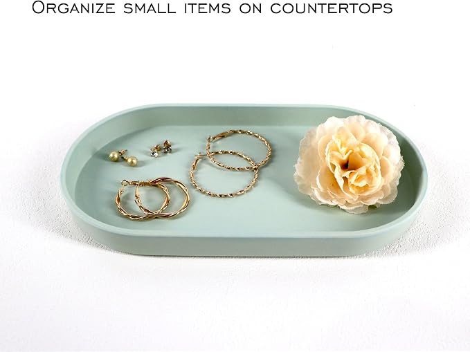 Green Small Tray, Oval Tray for Kitchen Counter, Bathtub Bathroom Vanity Items - Image 2