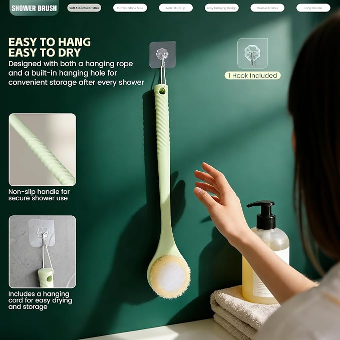 Back Scrubber for Shower, Long Handle Exfoliating Brush, Dual-Sided Bath Brush - Image 8