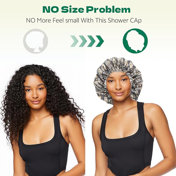 2 PCS Shower Cap Waterproof Double Layer Elastic Adjustable Reusable Hair Bath - Image 5