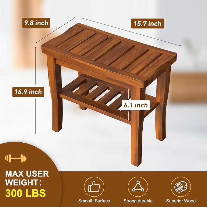 Teak Wood Shower Bench Stool - Image 6