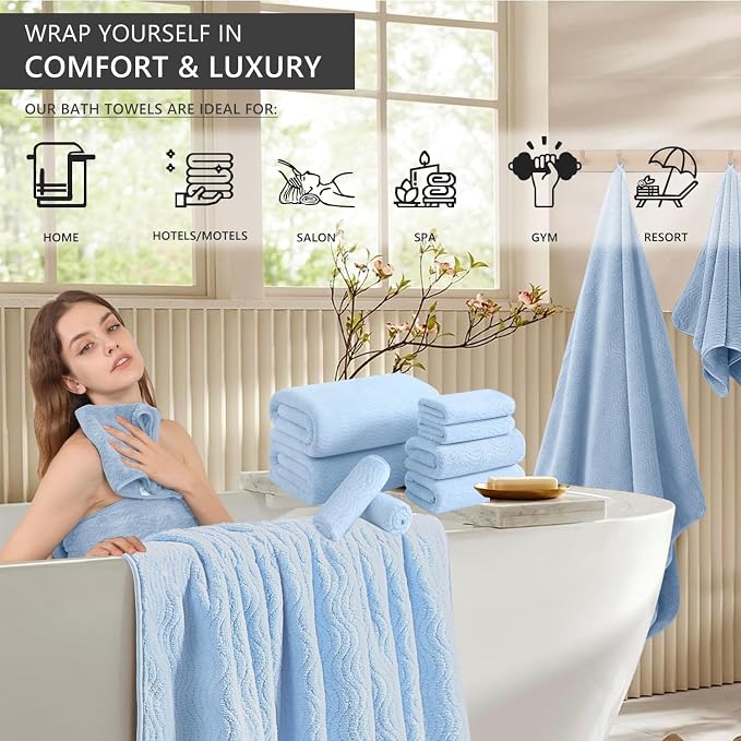 4 Piece Extra Large Bath Towel 35"x70" Oversized Bath Sheet Blue Bath Towel Set - Image 2