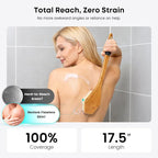 eaxun Bamboo Back Brush with Curved Long Handle, 17.5 Inches Shower Back - Image 3