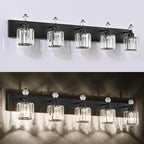 PRESDE 5-Light Crystal Bathroom Vanity Light Modern Matte Black Bathroom Lights - Image 5