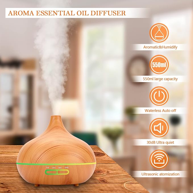 550 ML Aroma Diffiser with Essential Oils Set, Essential Oil Diffuser with - Image 3