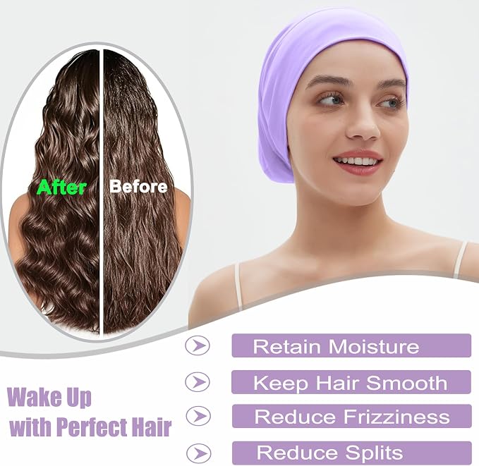 Sleep Cap Bonnet for Sleeping, Adjustable Cooling Ice Silk Lined Hair Bonnets - Image 4