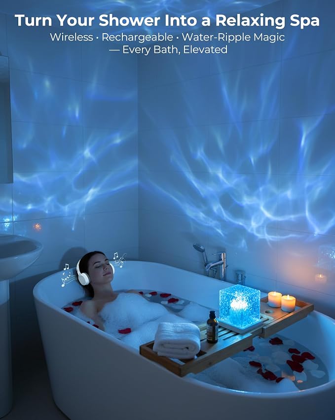 Rechargeable Shower Light No Wiring, 16 Color Ocean Wave Projector Light - Image 2