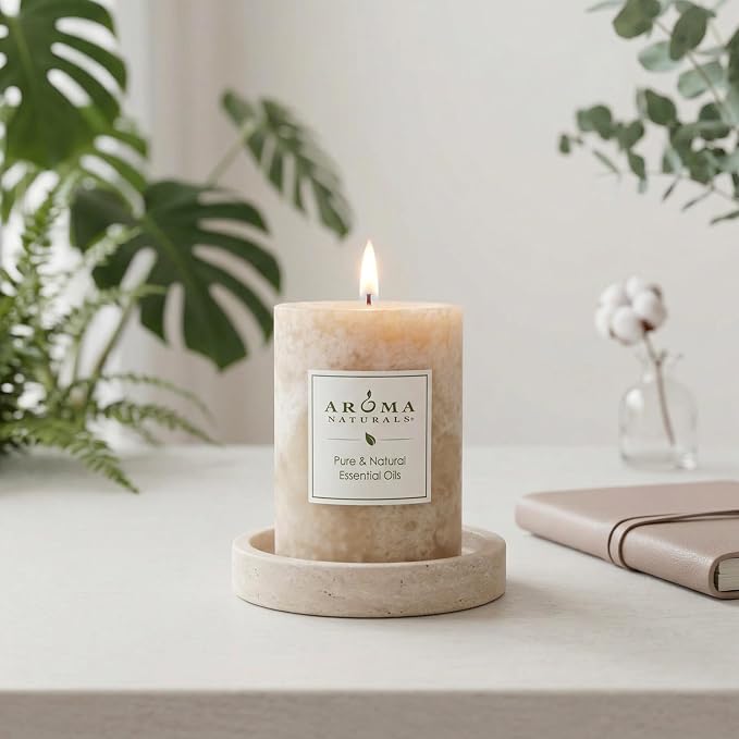 Aroma Naturals Ginger and Clove Essential Oil Beige Scented Pillar Candle - Image 4
