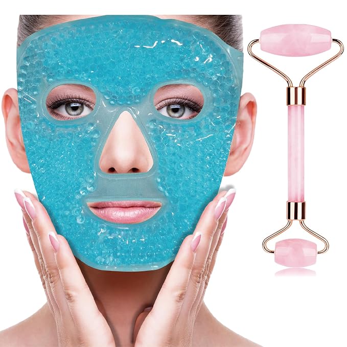 ZNÖCUETÖD Ice Face Facial Jade Roller and Ice Face Mask Cold Cooling Gel Mask by ZN%C3%96CUET%C3%96D