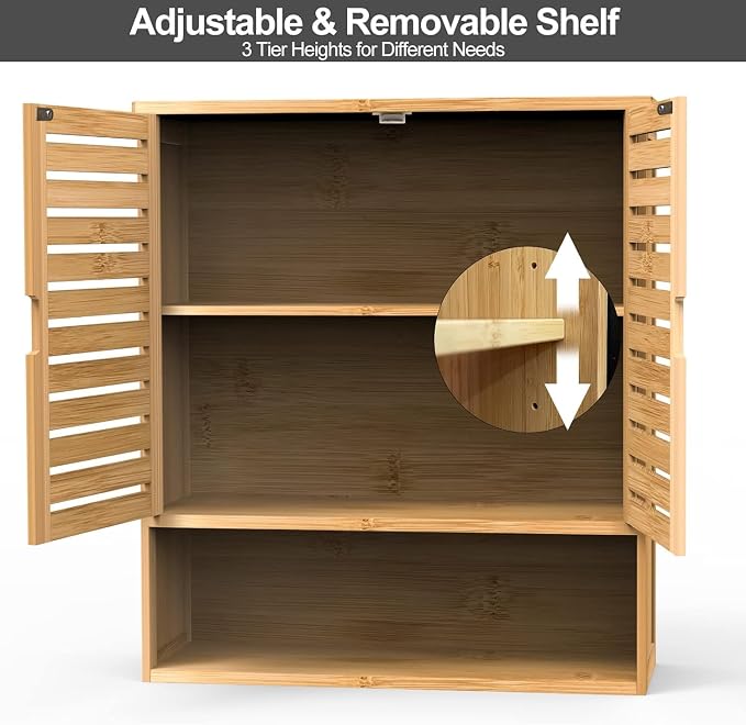 Bathroom Wall Cabinet, Bamboo Storage Cabinet Wall Mounted, Wall Hanging Cabinet - Image 6