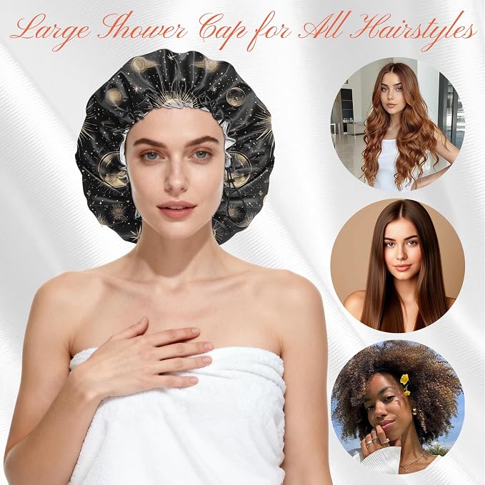 Shower Cap Reusable Double Layer Adjustable Elastic Waterproof EVA Hair Bath - Image 4