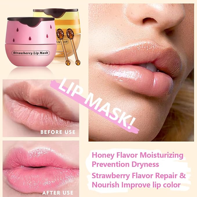 2 PCS Honey Lip Mask, Strawberry & Watermelon & Apple Lime Lip Sleeping Mask - Image 2