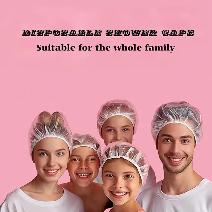 100PCS Disposable Shower Caps, Plastic Clear Hair Cap Large Thick Waterproof - Image 7