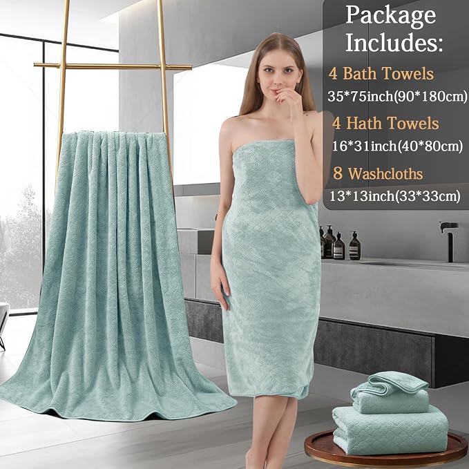 Ycosy 8-Piece Bath Towels Set, 2 Oversized Bath Sheet, 2 Hand Towels and 4 - Image 5