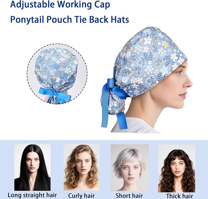 CEYAZYE 6 Pcs Satin Lined Scrub Caps Women Nurse, Surgical Hats - Image 3
