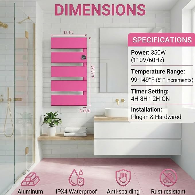 Electric Towel Warmer, Heated Towel Rack - Image 6