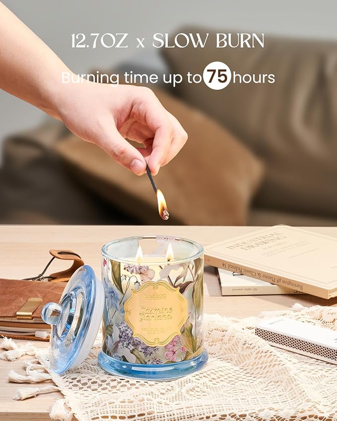 M&SENSE Jasmine Garland Spring Natural Soy Candle, 12.7oz 75H Slow Burning - Image 7