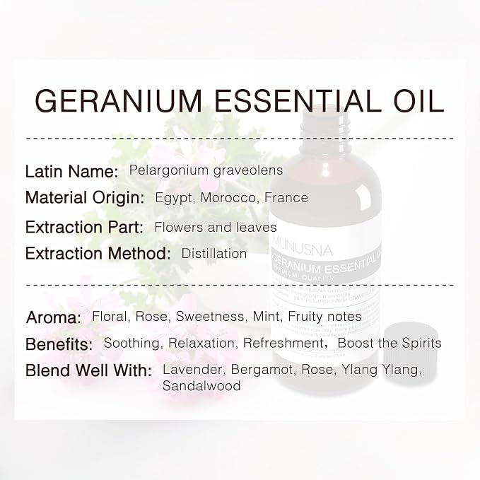 Geranium Essential Oil 100ML, 100% Pure Geranium Oils Aromatherapy Oil - Image 3