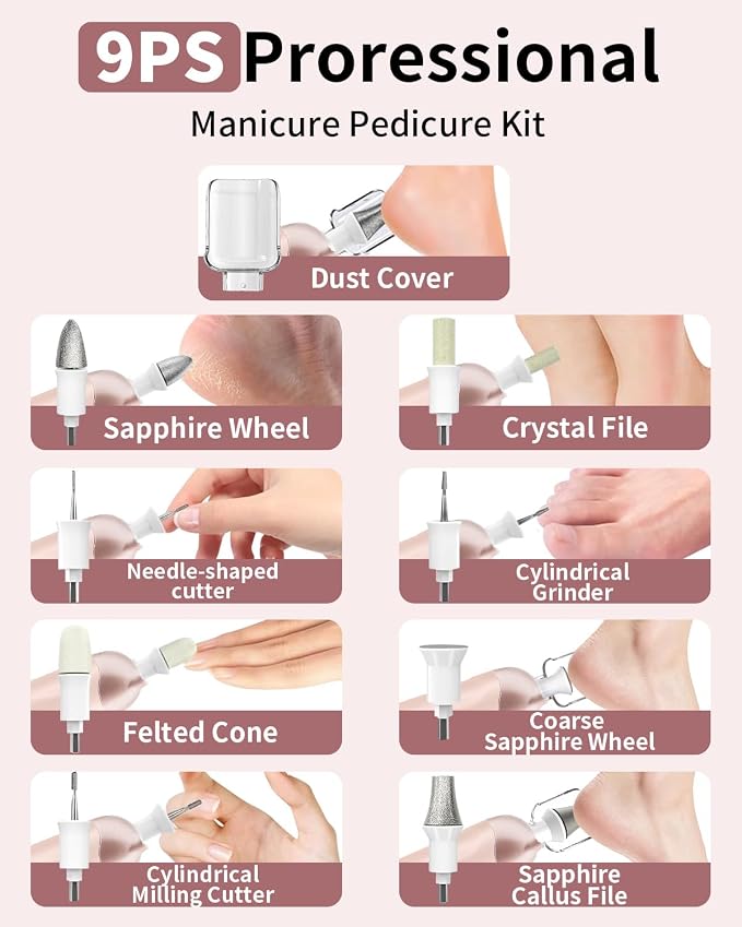 Professional Manicure Pedicure Kit, Cordless Electric Nail File Set, - Image 5