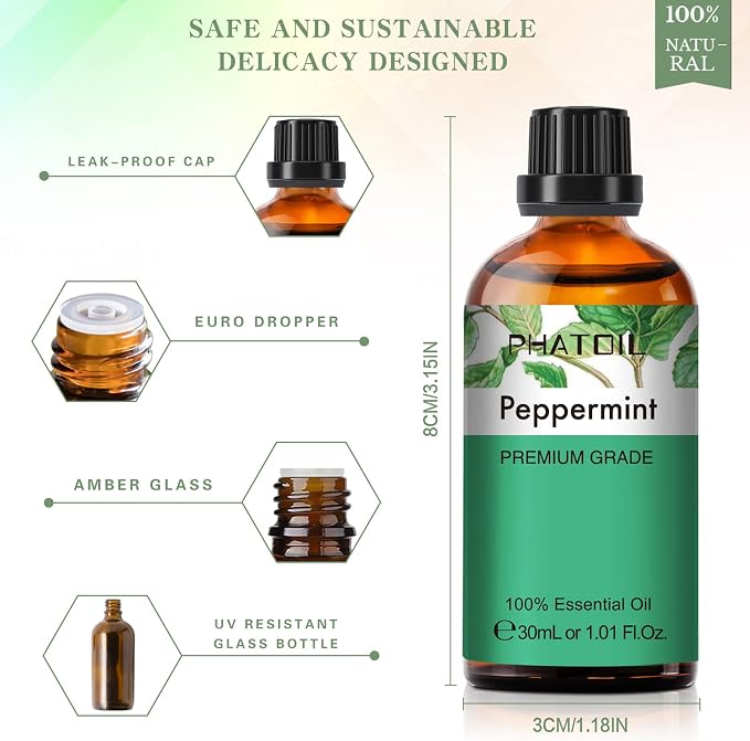 Peppermint Essential Oil, 1.01Fl.Oz PHATOIL Pure Essential Oil Singles - Image 5