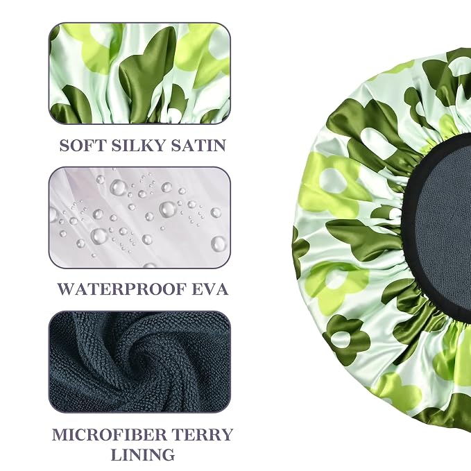 Satin Shower Cap, Three-Layer Terry Cloth Lined, - Image 3