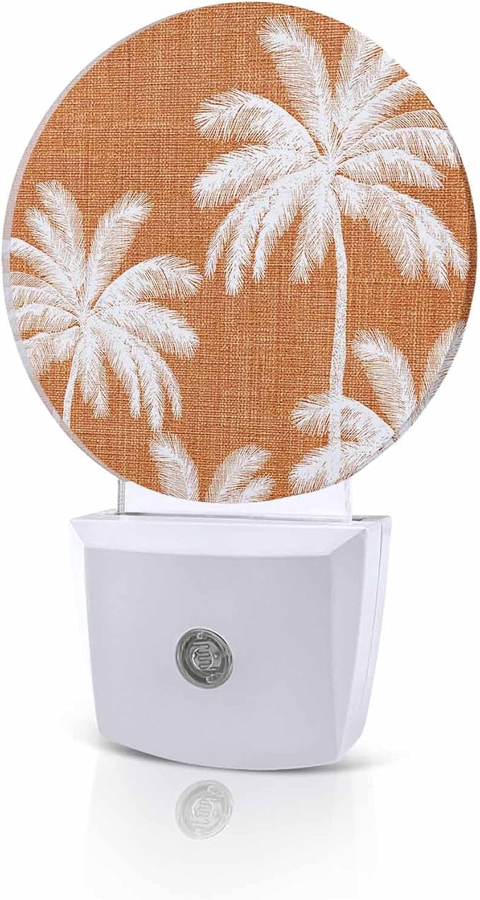 Night Lights Auto Sensor Tropical Palm Trees Night Light Orange Linen Coastal by Home+L6