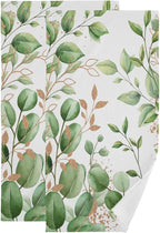 Green Gold White Leaves Hand Towels by Unknown