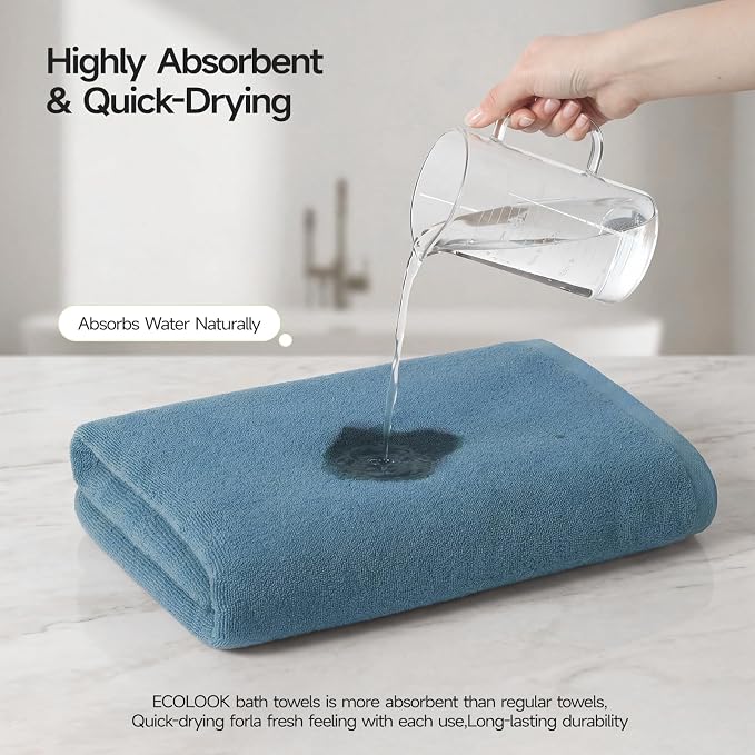 ecolook Bath Towels Set of 4, 100% Cotton, 27 x 55 Inches, Quick-Drying & - Image 6