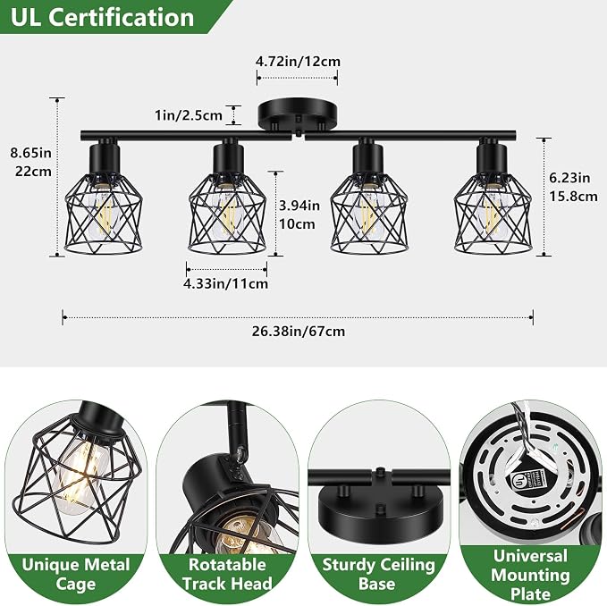 Baocuz 4-Lights Semi Flush Mount Ceiling Light, Adjustable Multi-Directional - Image 2