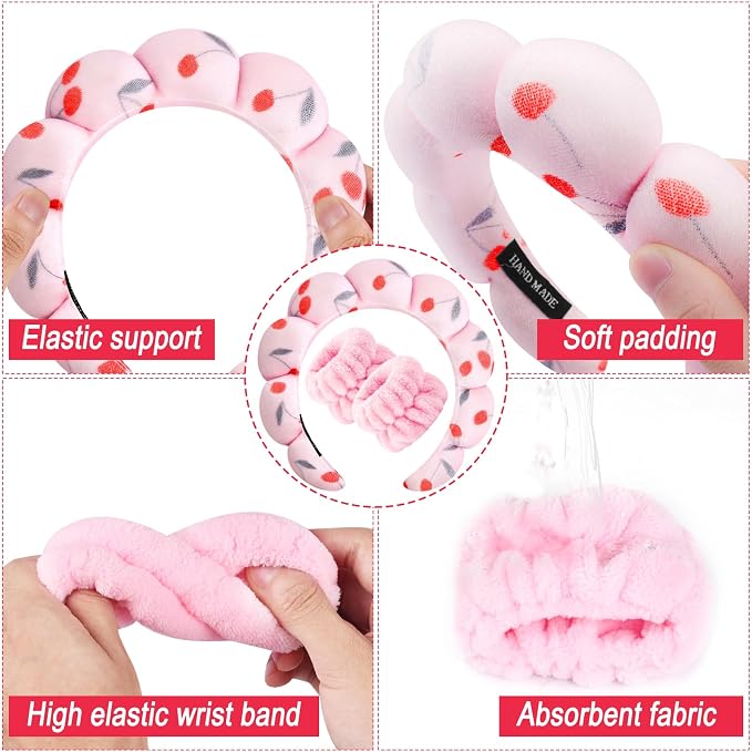 Zkptops Spa Headband for Washing Face Wristband Set Sponge Makeup Skincare - Image 5