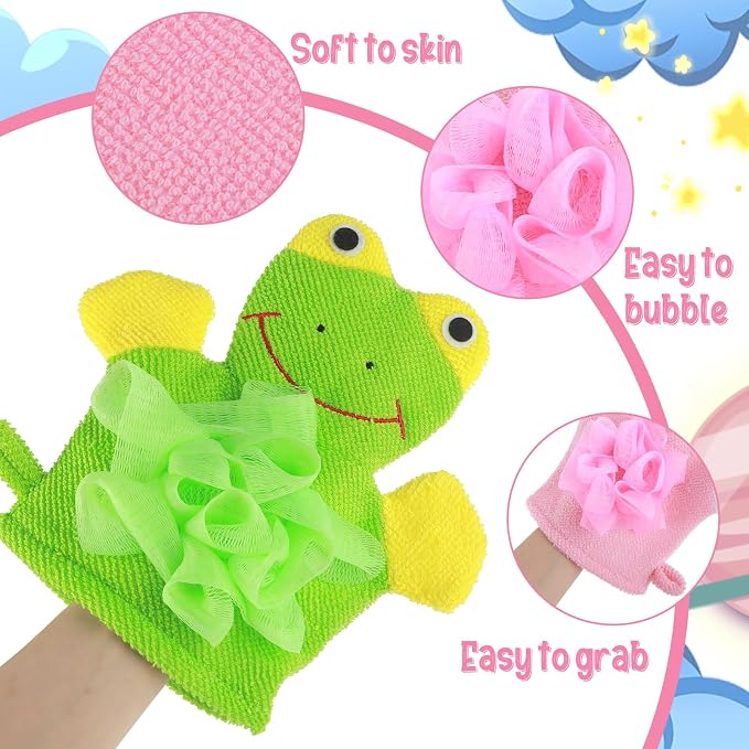 Dimeho Kids Bath Gloves, 4/2pcs Shower Gloves Loofah - Image 3