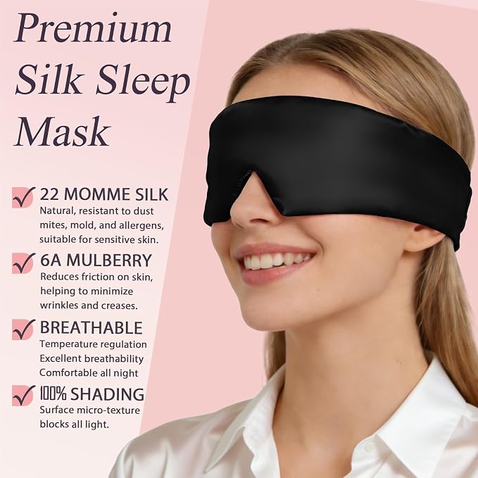 Silk Sleep Eye Mask for Side Sleeper Men Women, Eye Mask Sleeping 100% 22 Momme - Image 2