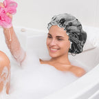 2 PCS Shower Cap Waterproof Double Layer Elastic Adjustable Reusable Hair Bath - Image 7