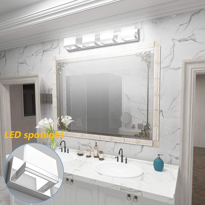 Tipace 4 Lights LED Modern Vanity Light Chrome Bathroom Lighting Fixture Up and - Image 5