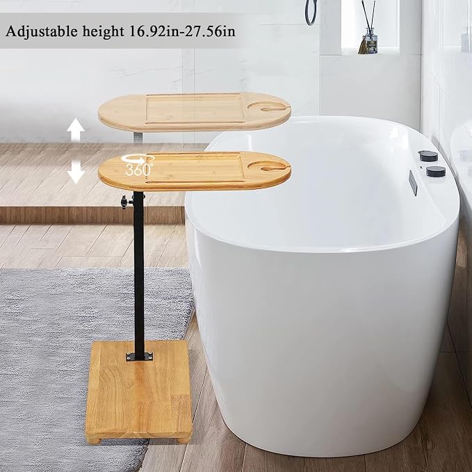 Bamboo Bathtub Tray Table with Adjustable Height, Enhanced Stability, - Image 6