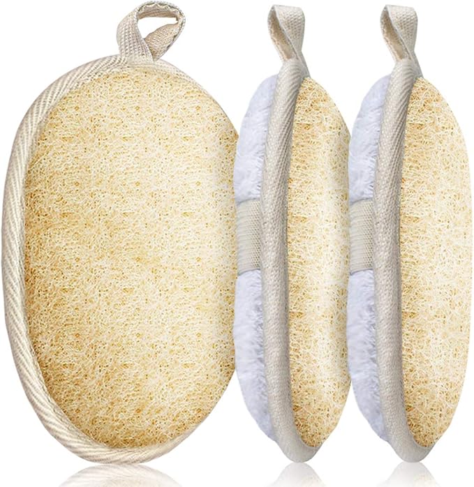 3 Packs Exfoliating Loofah Sponge Pads, Large 5”x 7”-100% Natural Luffa and by Sysmie