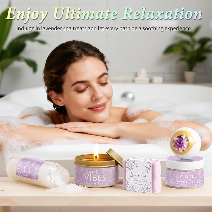 Spa Gifts for Women Bath Gift Set, Lavender Relaxing Spa Gift Baskets Home Bath - Image 7