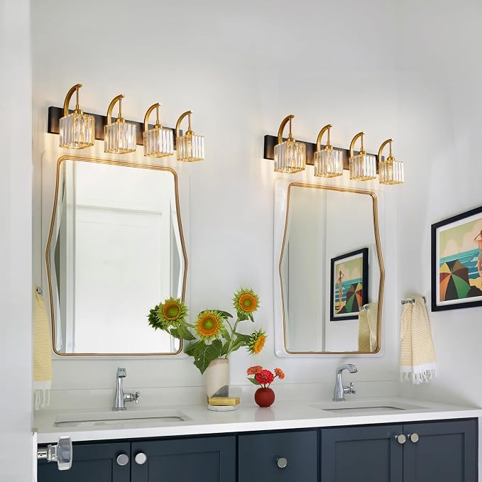 Crystal Vanity Lights 4-Light Black Gold Bathroom Vanity Lights Modern Crystal - Image 6