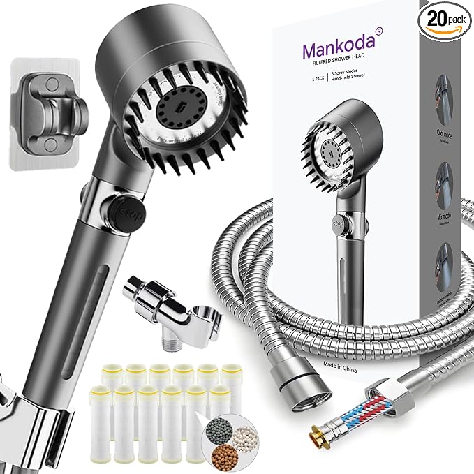Filtered Shower Head with Handheld, 12 Replacement Filters by Mankoda