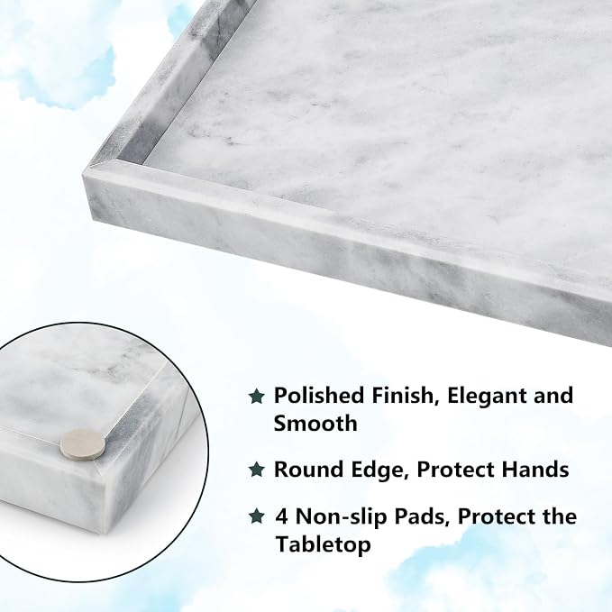 Real Natural Marble Tray for Bathroom, Kitchen and Desktop, Rectangle Genuine - Image 3