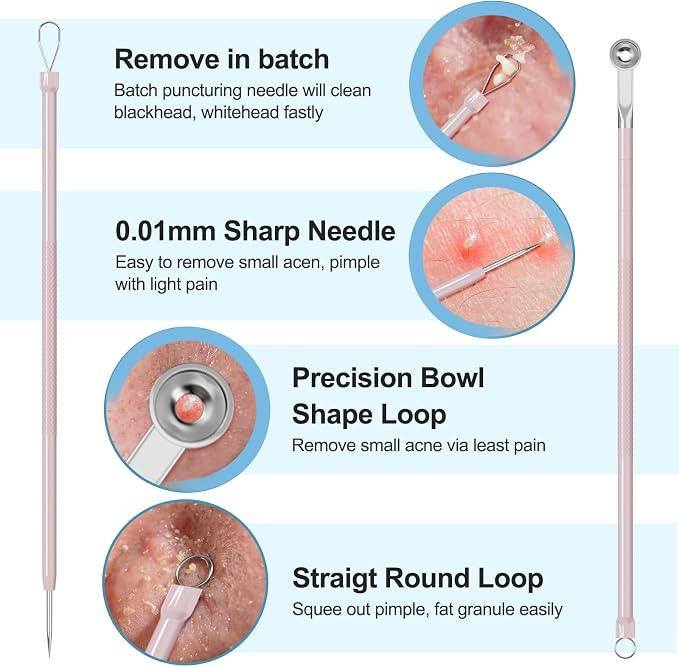 Pimple Popper Tool Kit Blackhead Remover Tools, Professional Stainless Black - Image 5